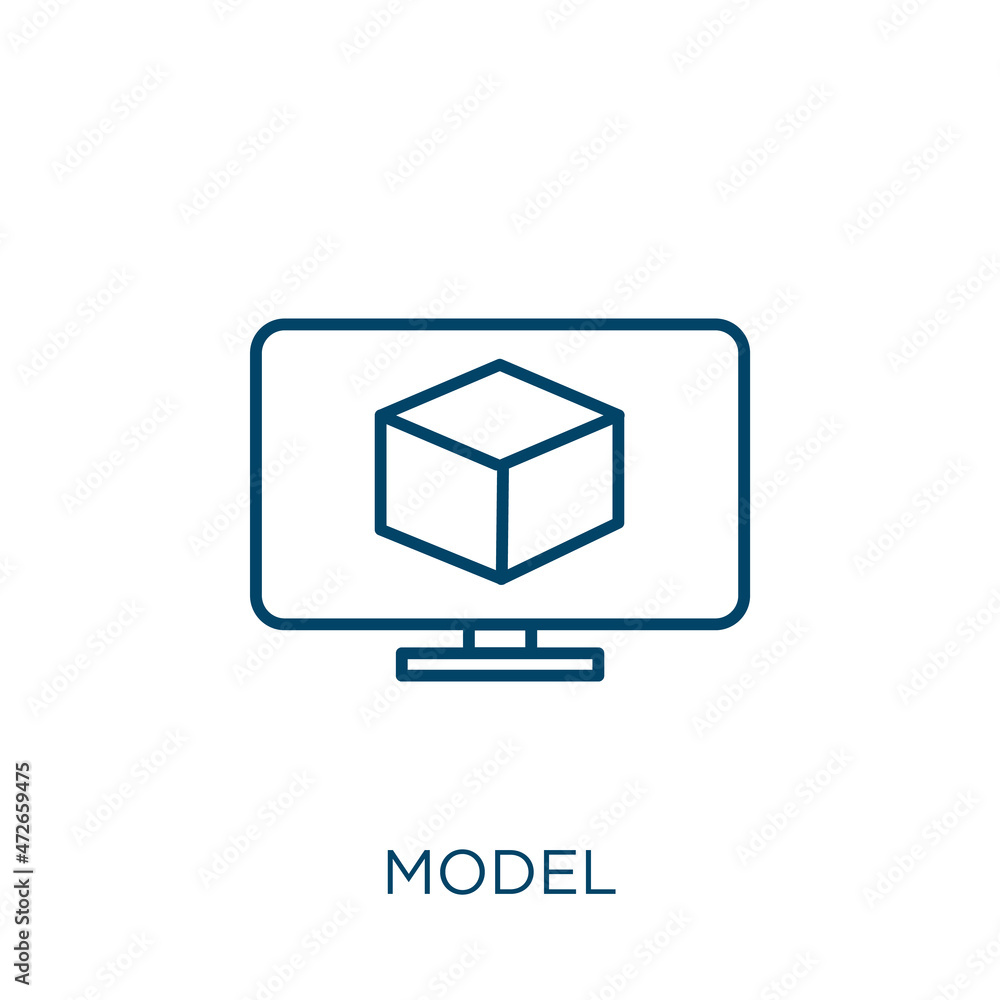 Poster model icon. thin linear model outline icon isolated on white background. line vector model sign, sym