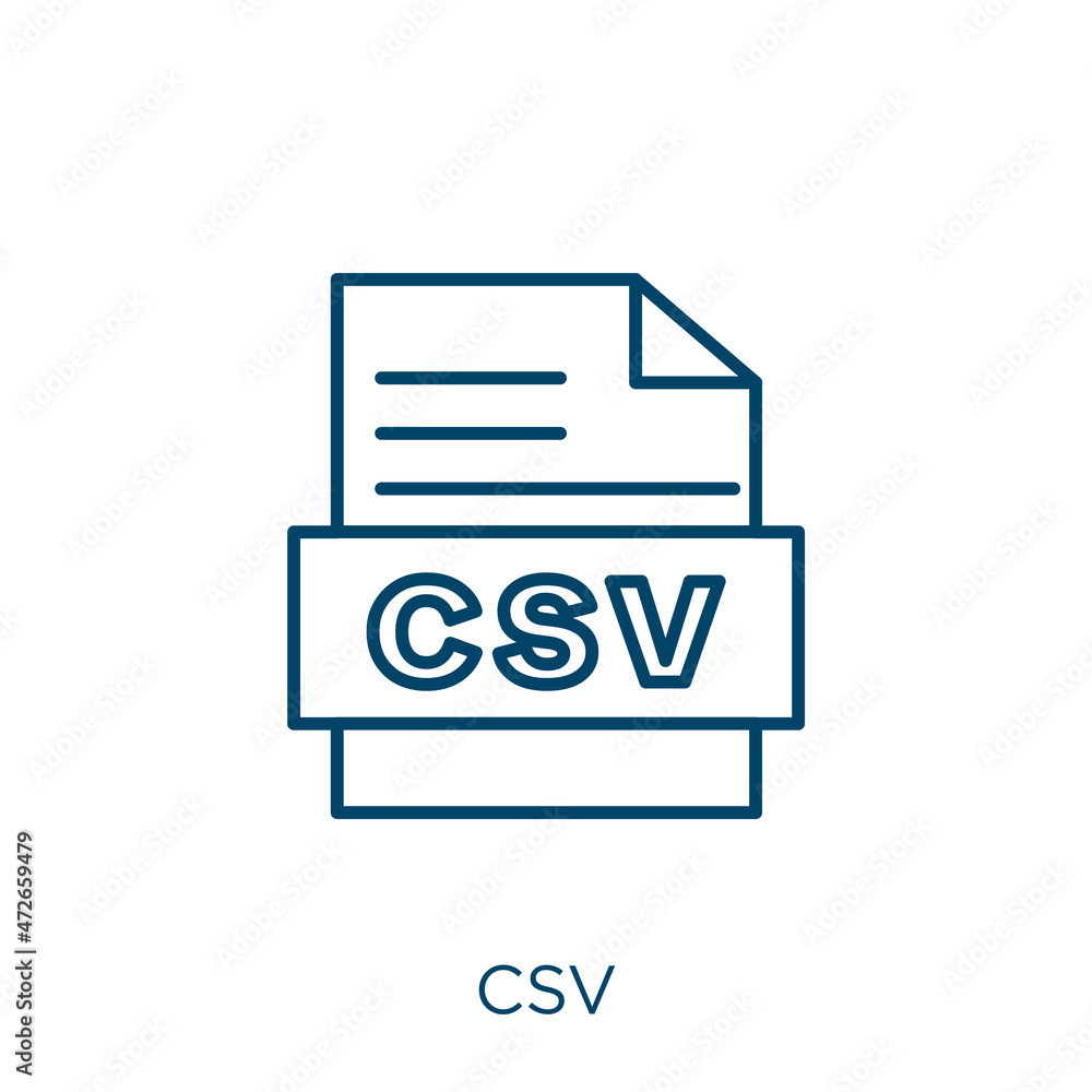Poster csv icon. thin linear csv outline icon isolated on white background. line vector csv sign, symbol fo