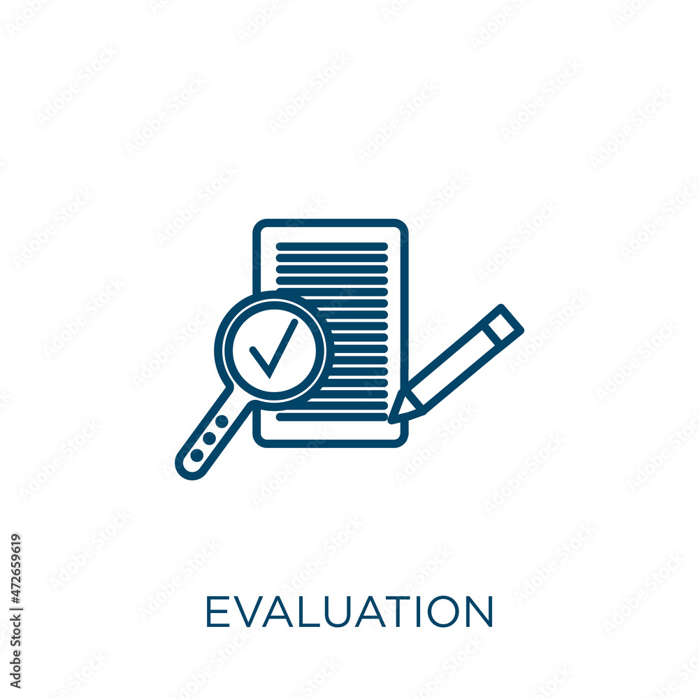 Poster evaluation icon. thin linear evaluation outline icon isolated on white background. line vector evalu