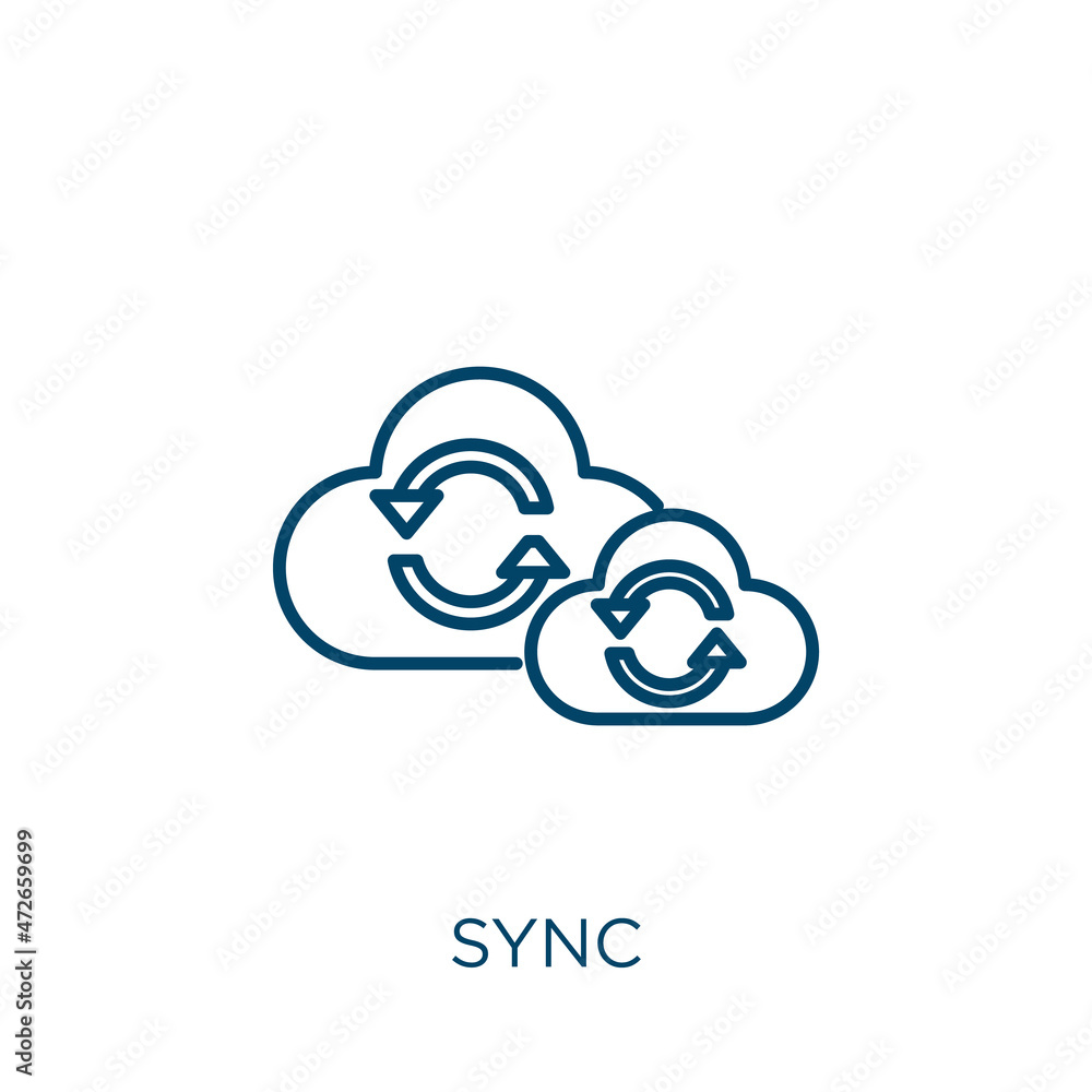 Poster sync icon. thin linear sync outline icon isolated on white background. line vector sync sign, symbol