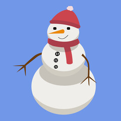 Cute snowman on blue background 