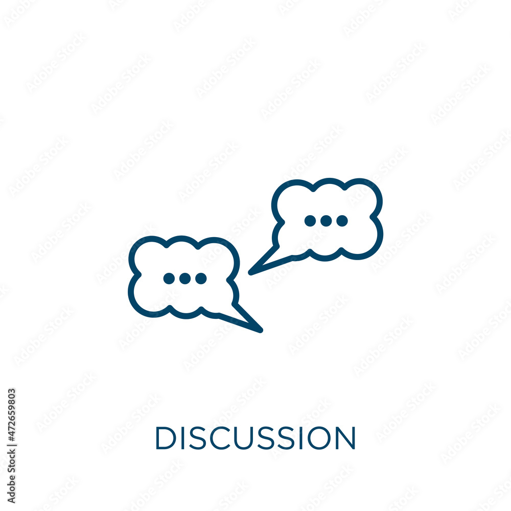 Poster discussion icon. thin linear discussion outline icon isolated on white background. line vector discu