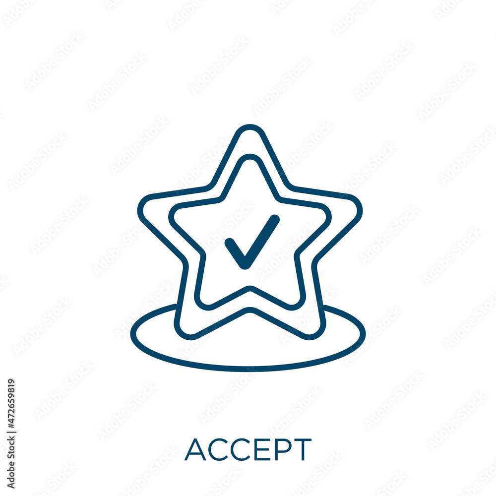 Poster accept icon. thin linear accept outline icon isolated on white background. line vector accept sign, 