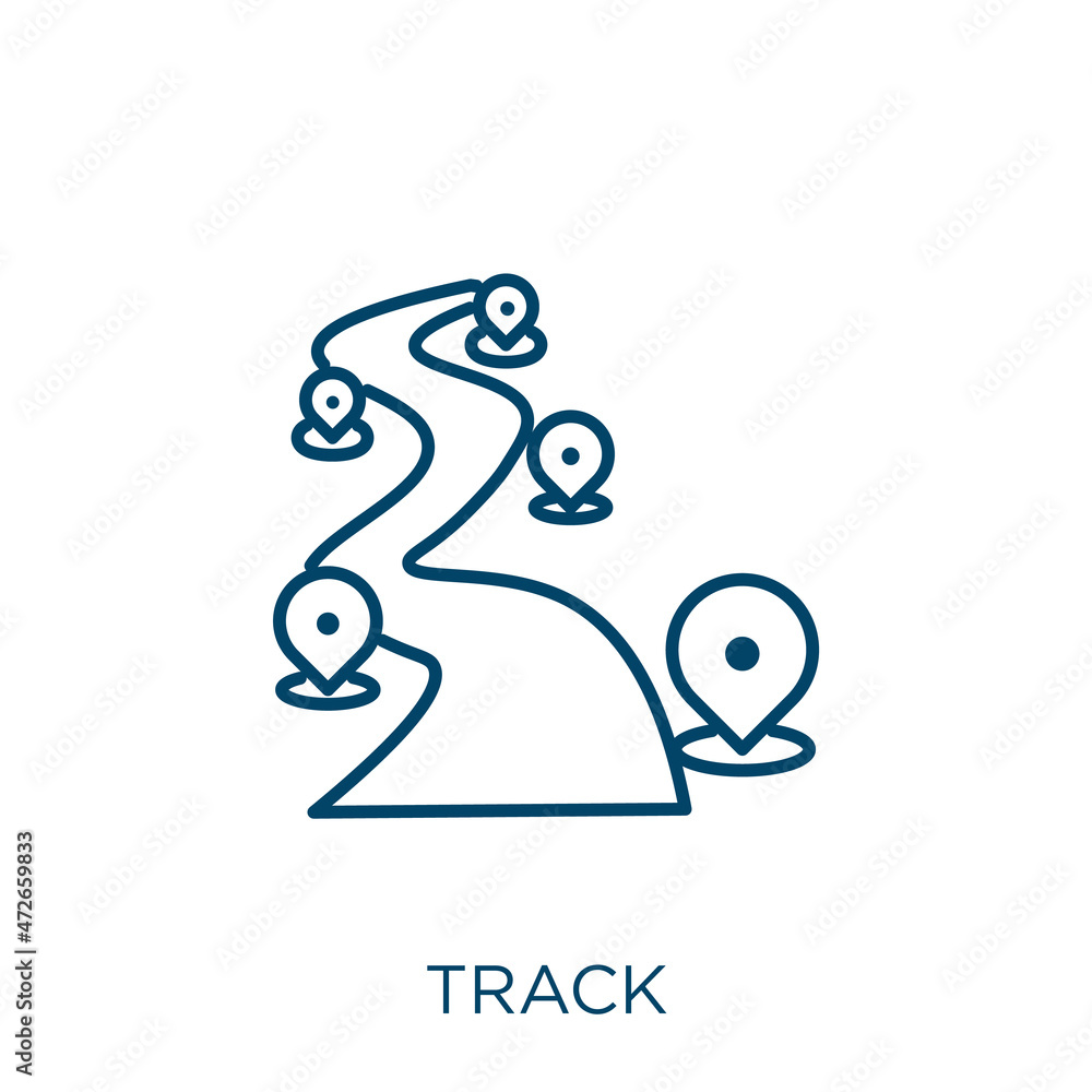 Poster track icon. thin linear track outline icon isolated on white background. line vector track sign, sym