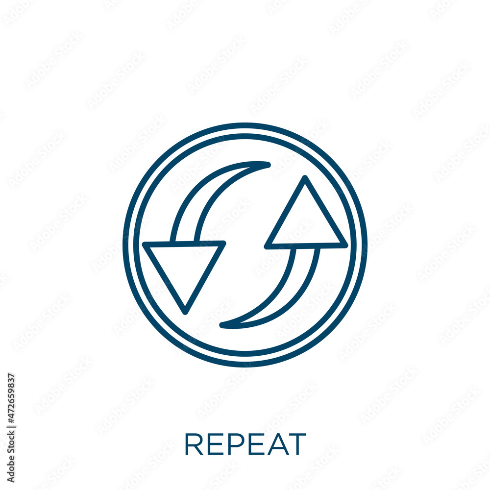Poster repeat icon. thin linear repeat outline icon isolated on white background. line vector repeat sign, 