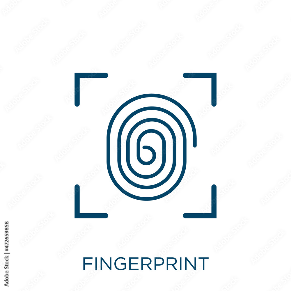 Poster fingerprint icon. thin linear fingerprint outline icon isolated on white background. line vector fin