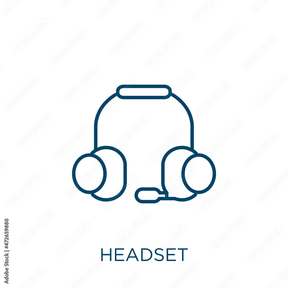 Poster headset icon. thin linear headset outline icon isolated on white background. line vector headset sig