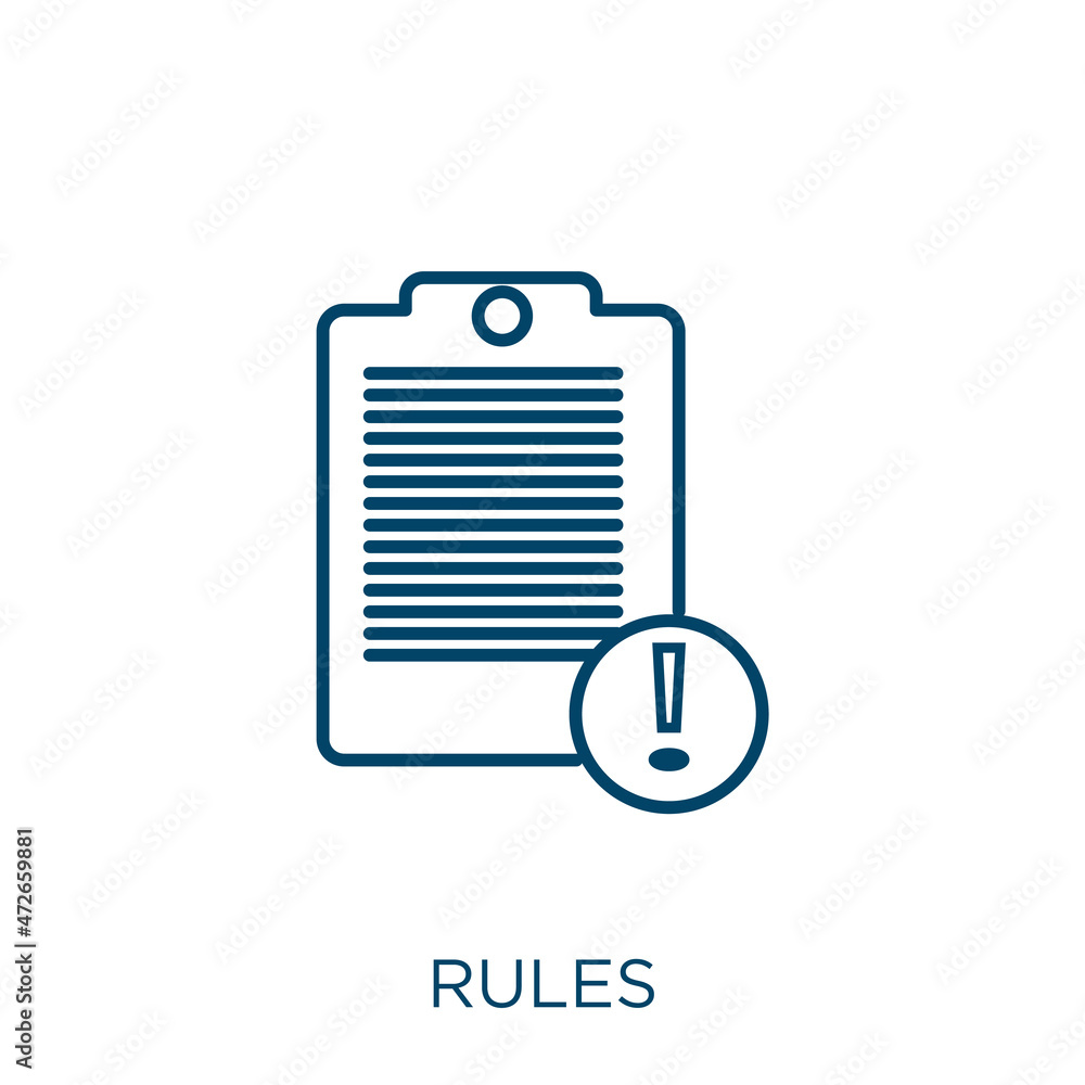Poster rules icon. thin linear rules outline icon isolated on white background. line vector rules sign, sym