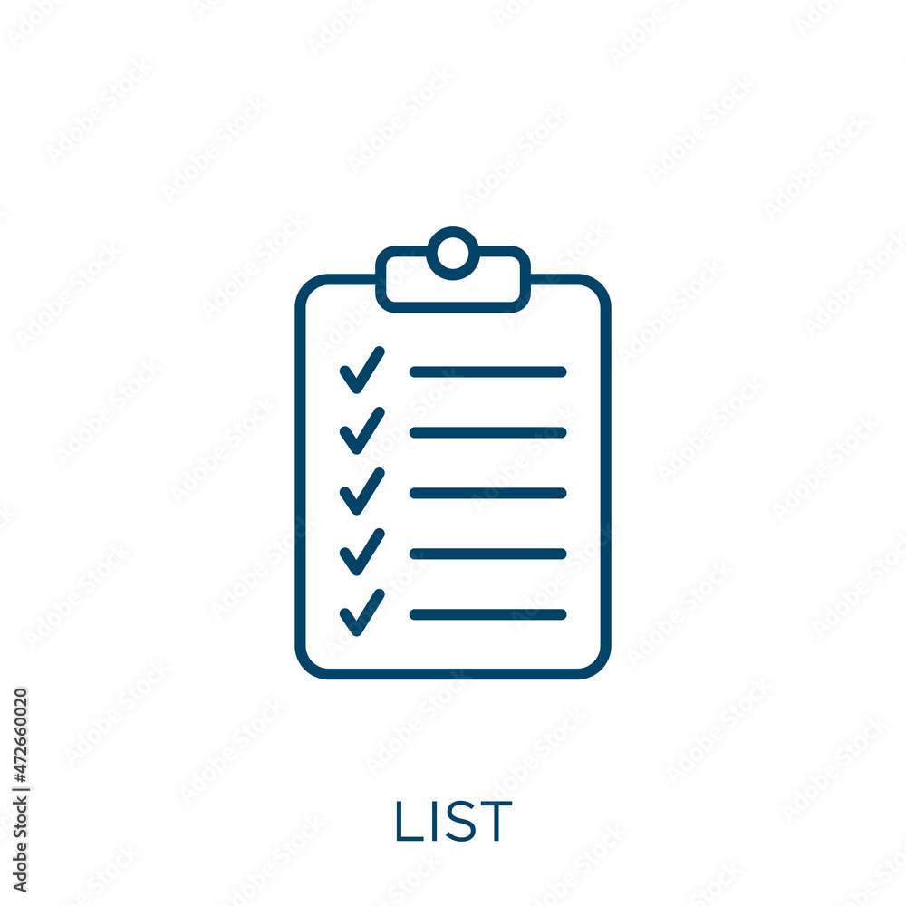 Poster list icon. thin linear list outline icon isolated on white background. line vector list sign, symbol