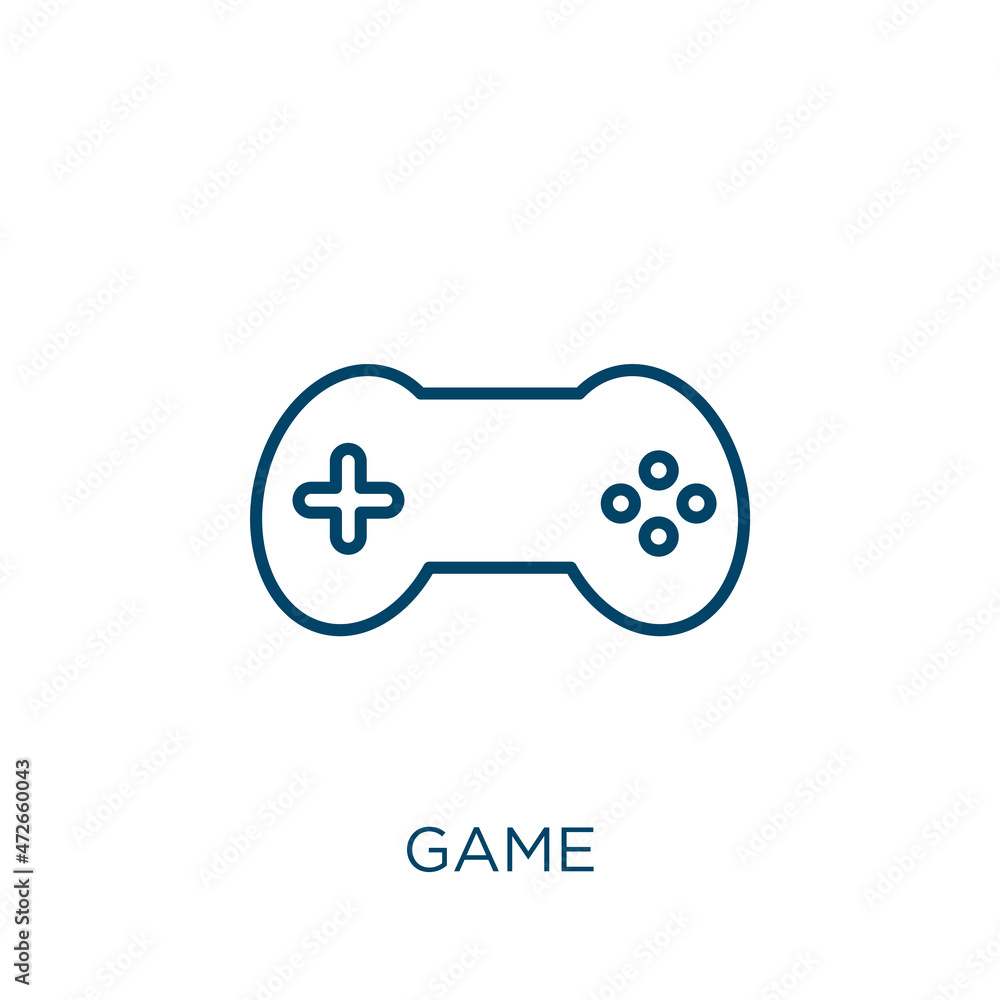 Poster game icon. thin linear game outline icon isolated on white background. line vector game sign, symbol
