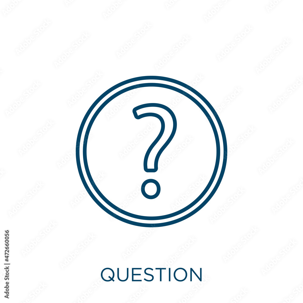 Poster question icon. thin linear question outline icon isolated on white background. line vector question 