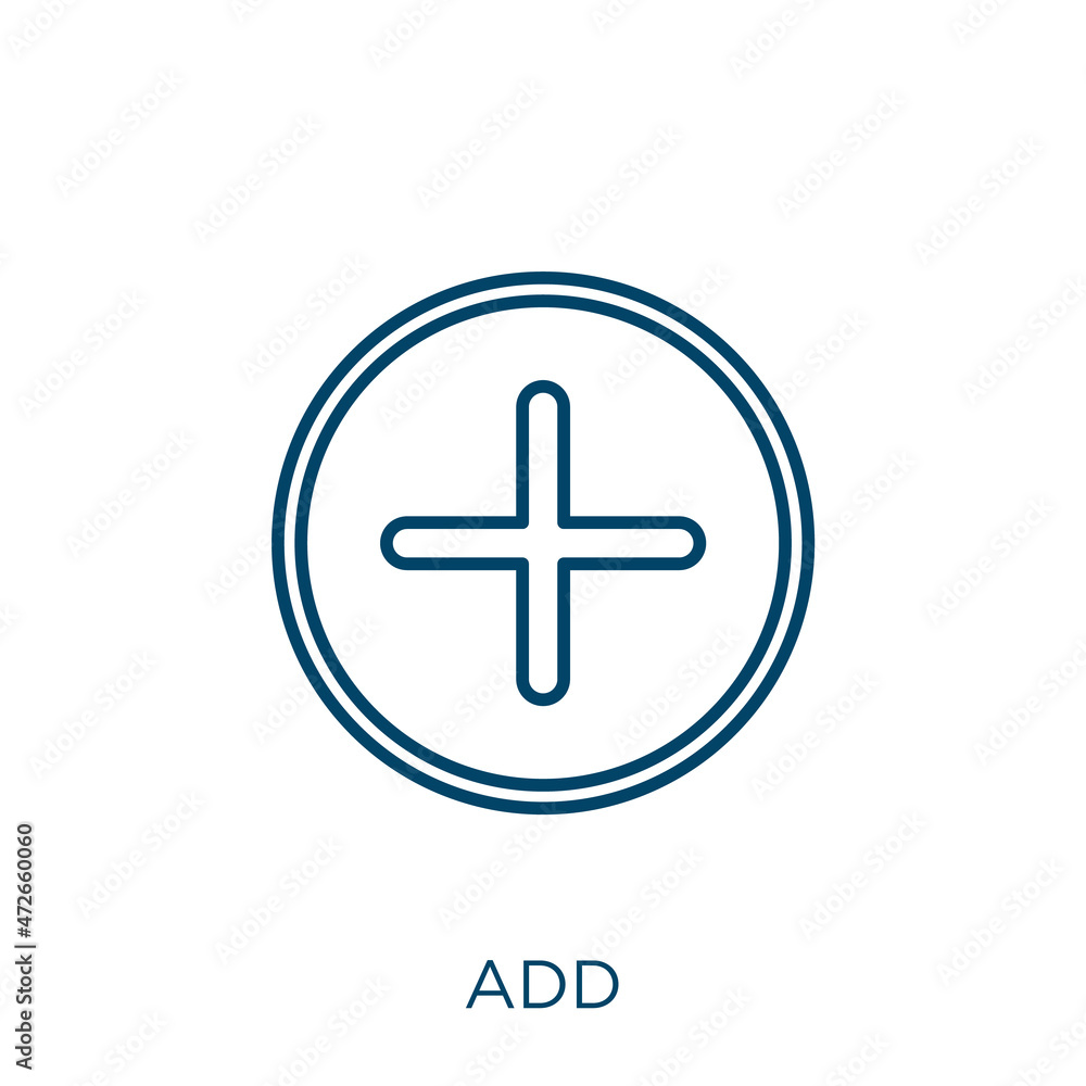 Poster add icon. thin linear add outline icon isolated on white background. line vector add sign, symbol fo