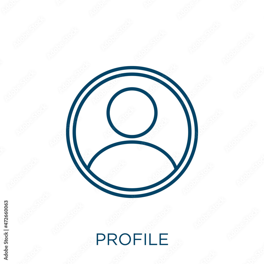 Poster profile icon. thin linear profile outline icon isolated on white background. line vector profile sig