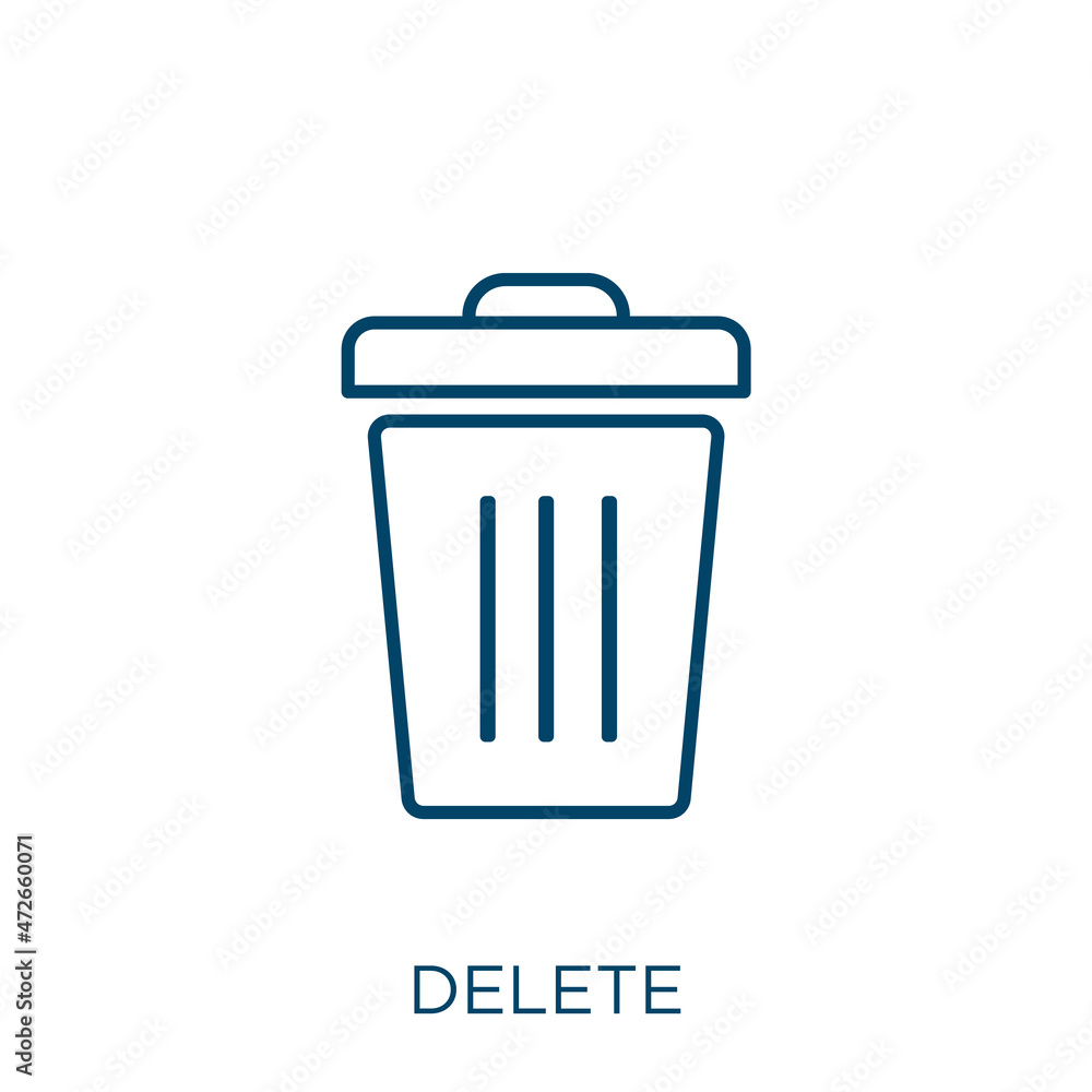 Poster delete icon. thin linear delete outline icon isolated on white background. line vector delete sign, 