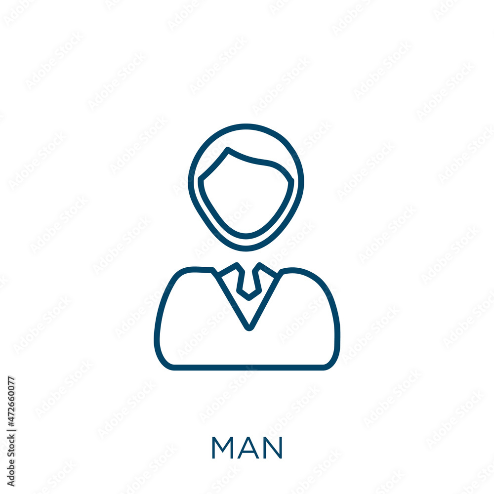 Poster man icon. thin linear man outline icon isolated on white background. line vector man sign, symbol fo