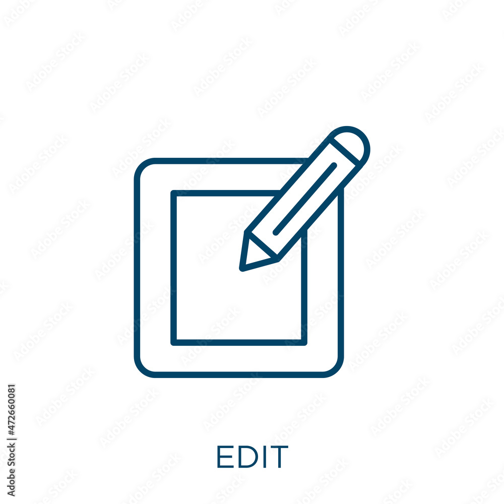 Poster edit icon. thin linear edit outline icon isolated on white background. line vector edit sign, symbol