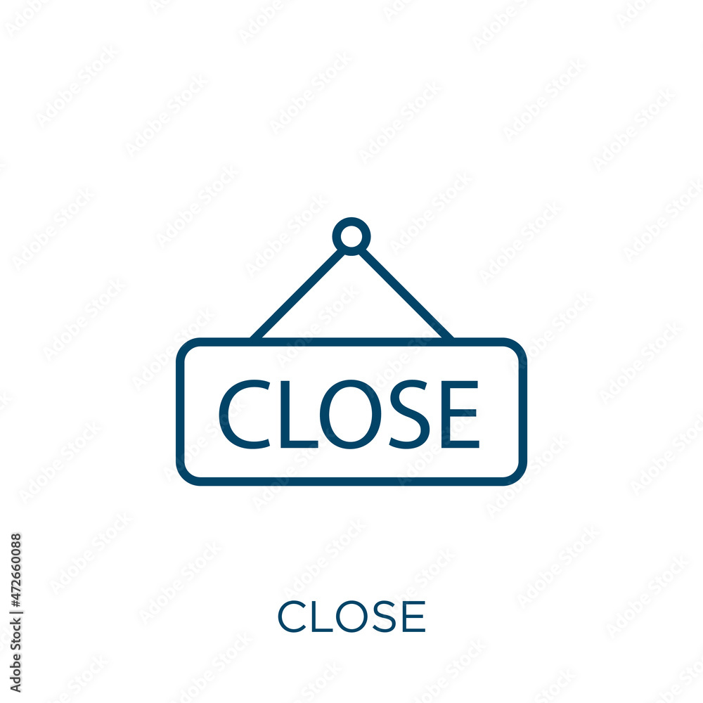 Poster close icon. thin linear close outline icon isolated on white background. line vector close sign, sym