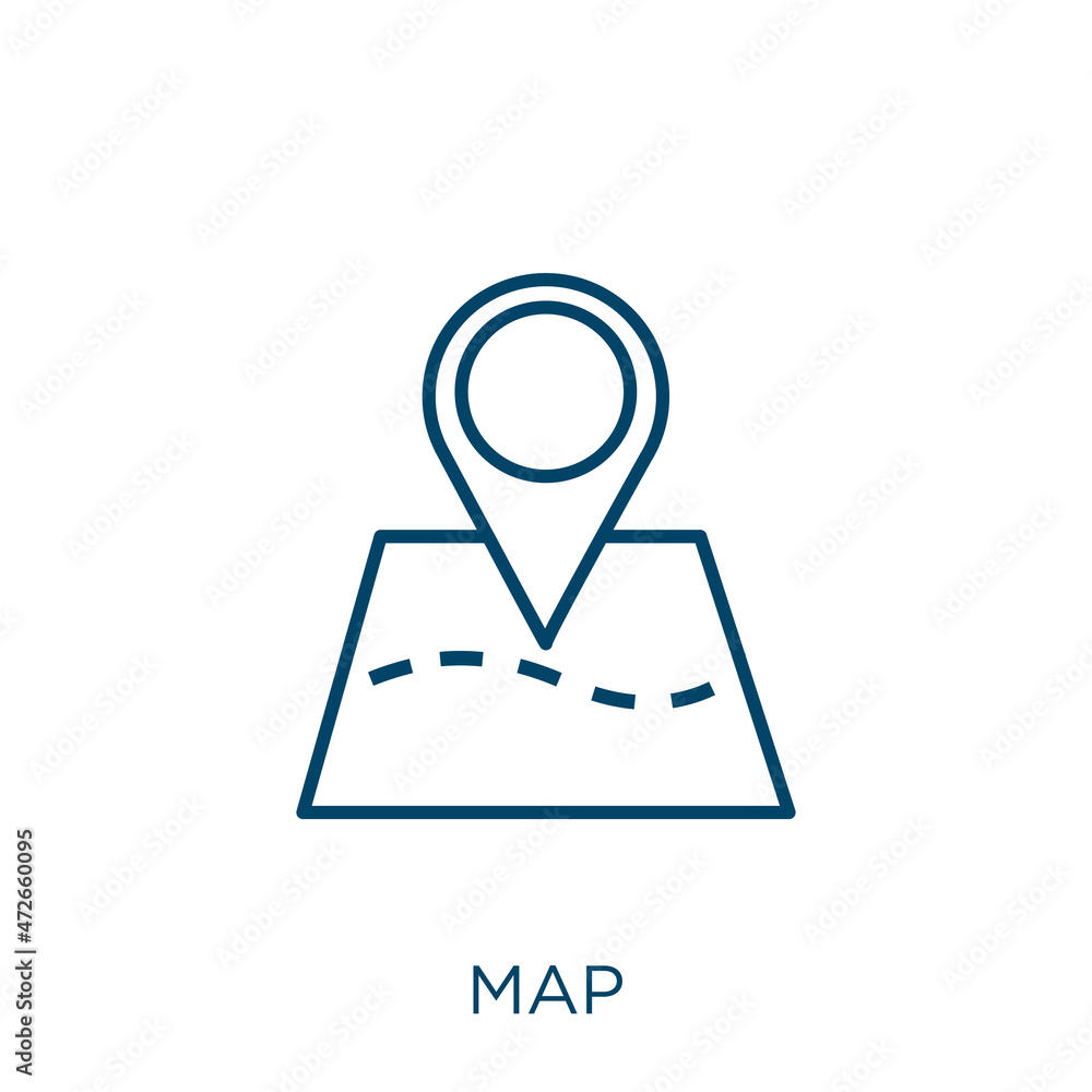 Poster map icon. thin linear map outline icon isolated on white background. line vector map sign, symbol fo