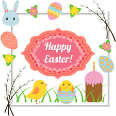 Happy Easter. Cute greeting card with traditional Easter symbols