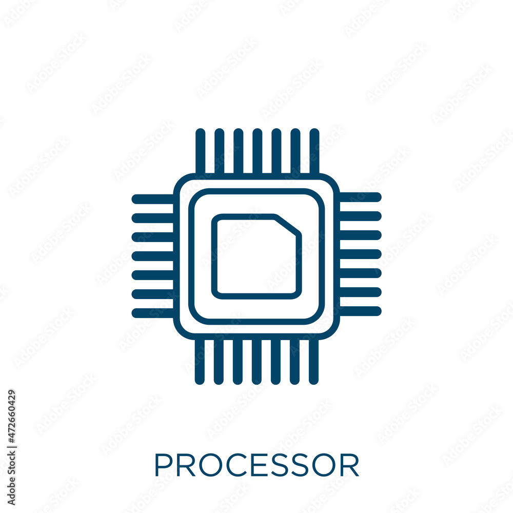 Poster processor icon. thin linear processor outline icon isolated on white background. line vector process