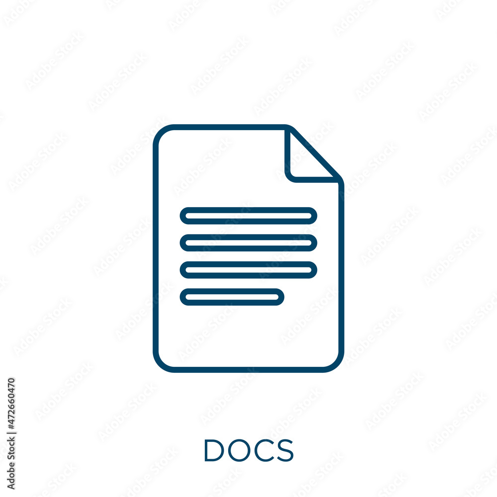 Poster docs icon. thin linear docs outline icon isolated on white background. line vector docs sign, symbol