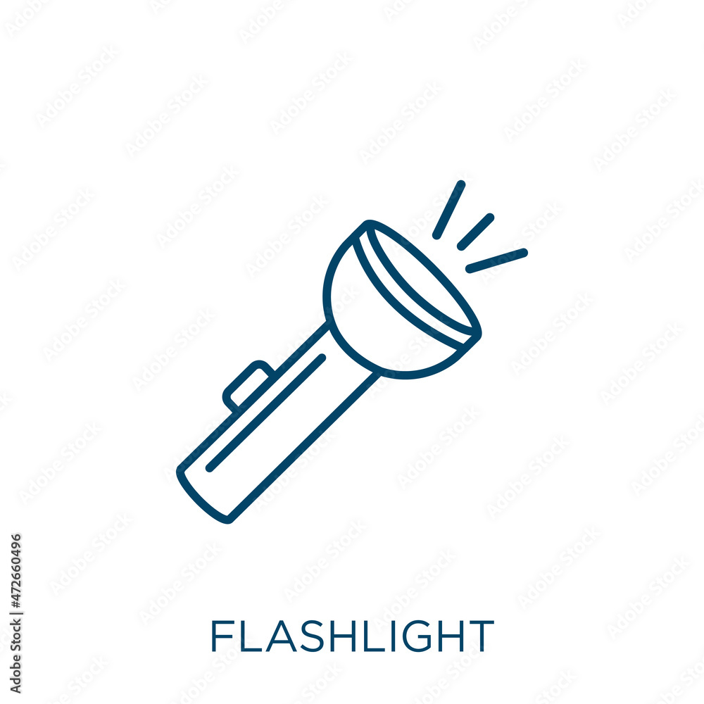 Poster flashlight icon. thin linear flashlight outline icon isolated on white background. line vector flash