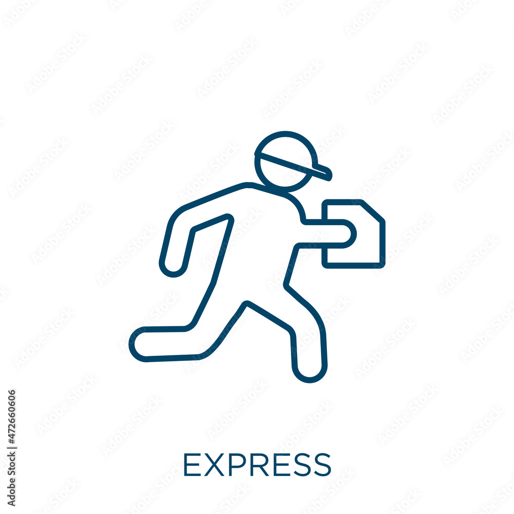 Poster express icon. thin linear express outline icon isolated on white background. line vector express sig