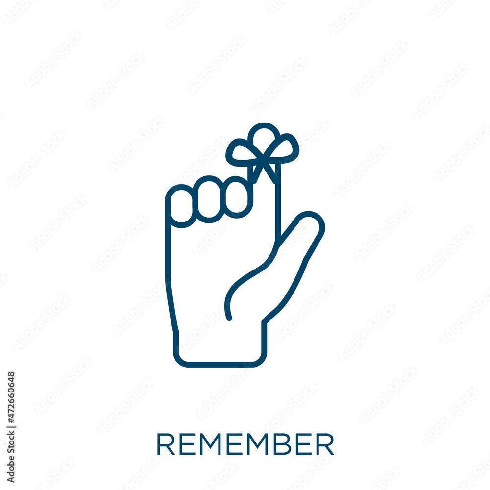 Poster remember icon. thin linear remember outline icon isolated on white background. line vector remember 
