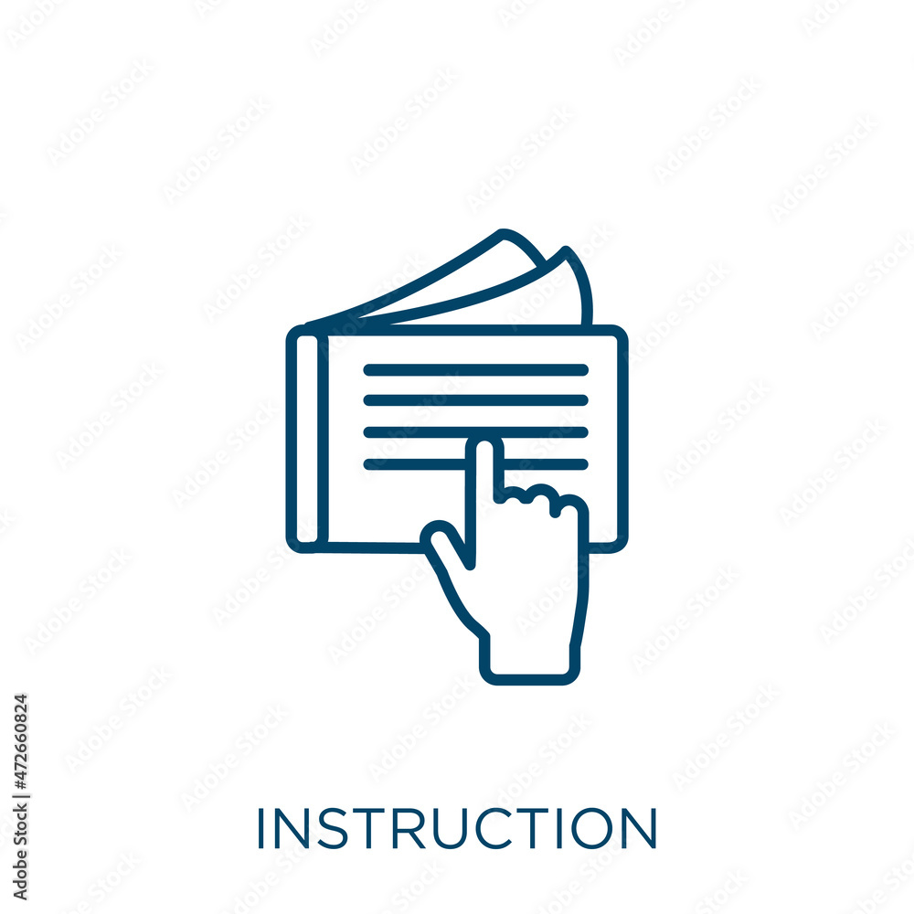 Poster instruction icon. thin linear instruction outline icon isolated on white background. line vector ins