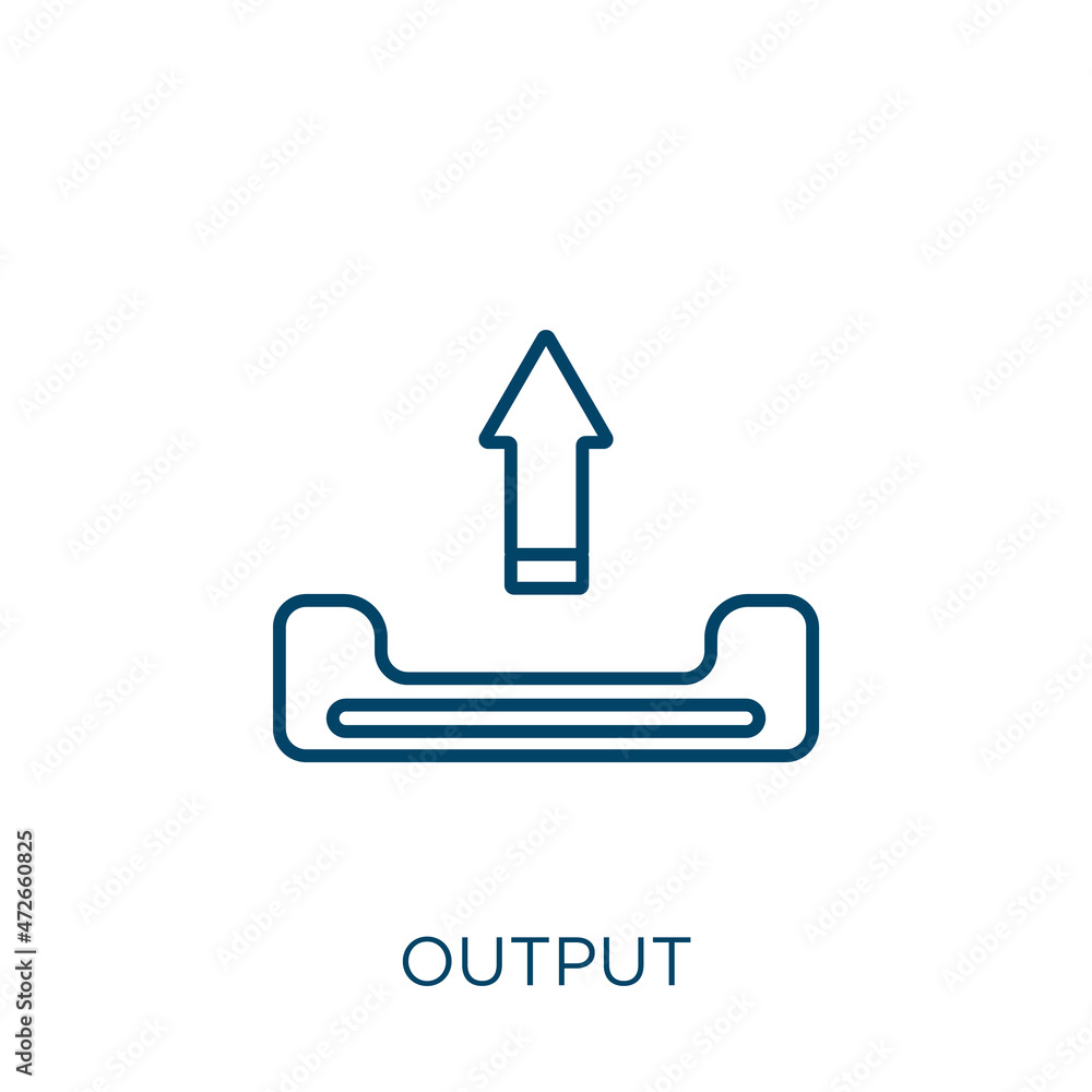 Aufkleber output icon. thin linear output outline icon isolated on white background. line vector output sign, 