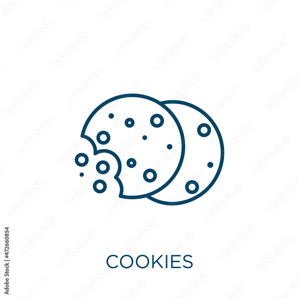 Poster cookies icon. thin linear cookies outline icon isolated on white background. line vector cookies sig