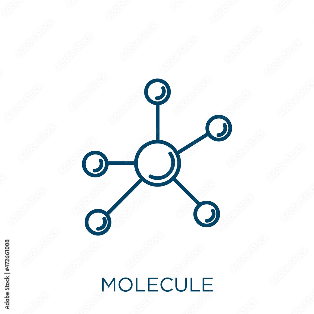 Poster molecule icon. thin linear molecule outline icon isolated on white background. line vector molecule 