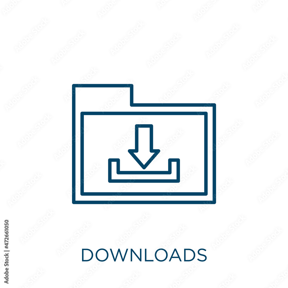 Poster downloads icon. thin linear downloads outline icon isolated on white background. line vector downloa