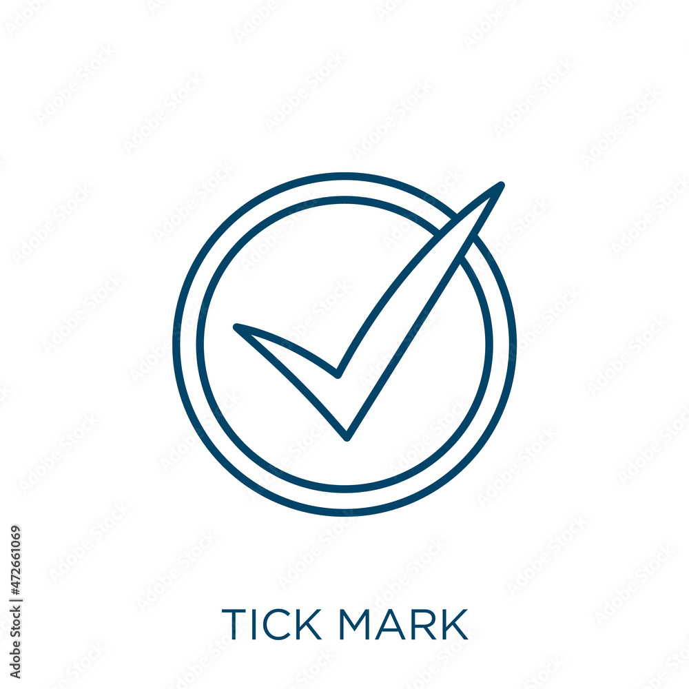 Poster tick mark icon. thin linear tick mark outline icon isolated on white background. line vector tick ma