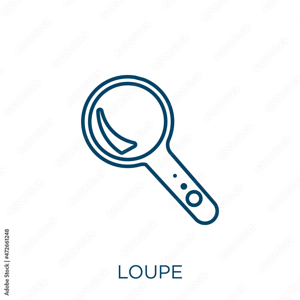 Poster loupe icon. thin linear loupe outline icon isolated on white background. line vector loupe sign, sym
