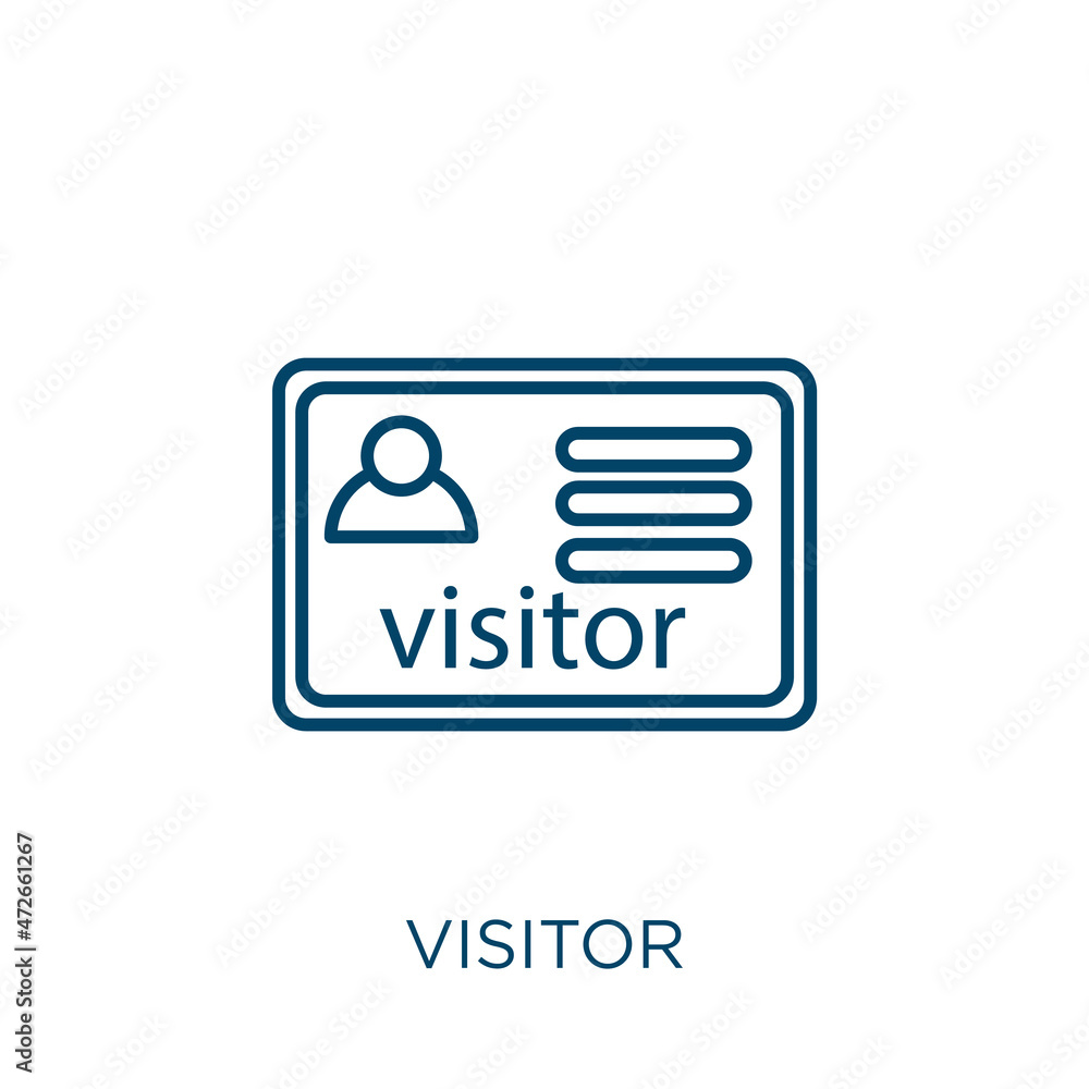 Poster visitor icon. thin linear visitor outline icon isolated on white background. line vector visitor sig