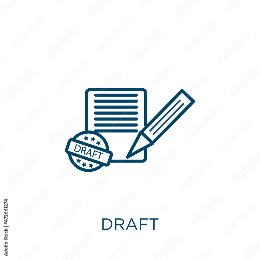 Poster draft icon. thin linear draft outline icon isolated on white background. line vector draft sign, sym