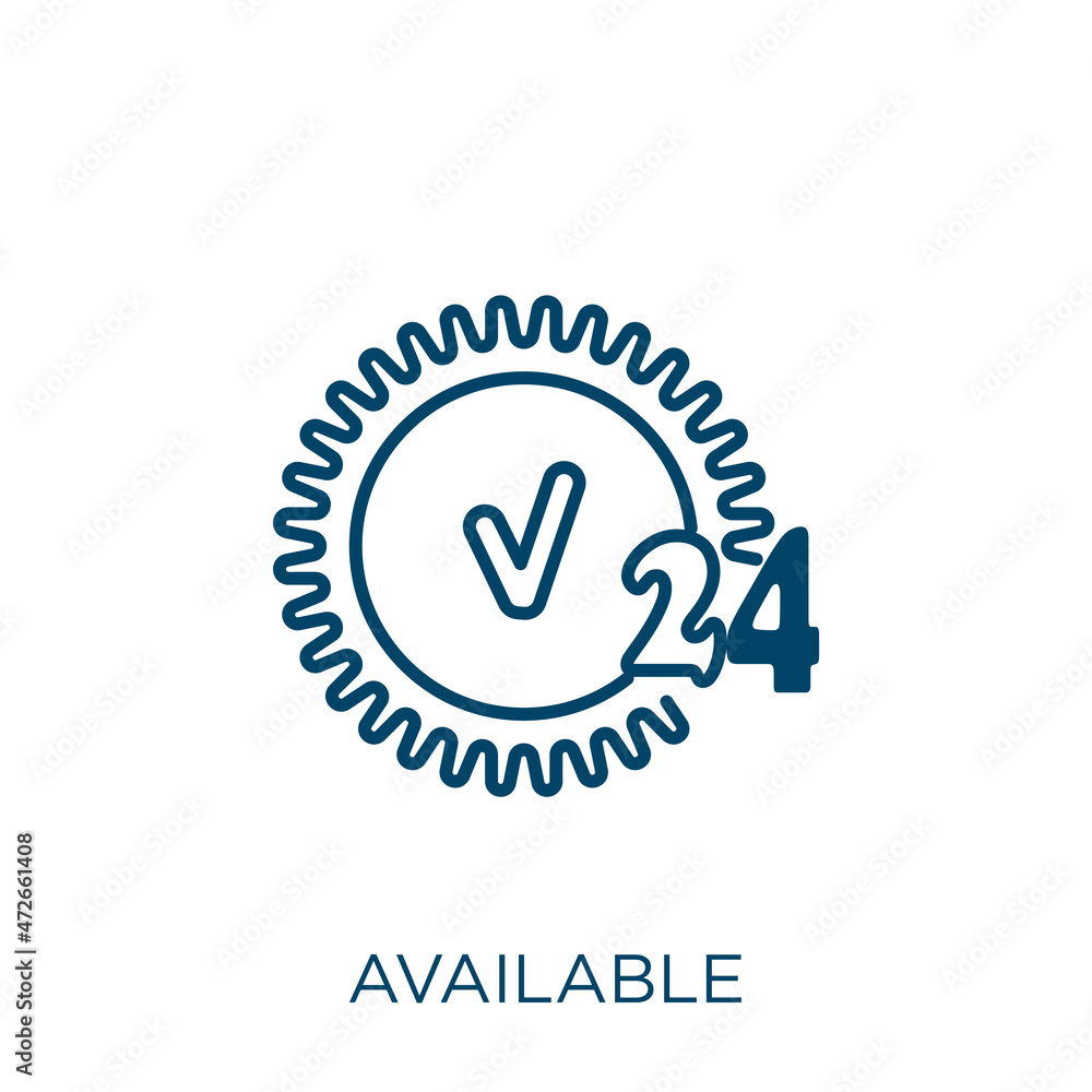 Poster available icon. thin linear available outline icon isolated on white background. line vector availab