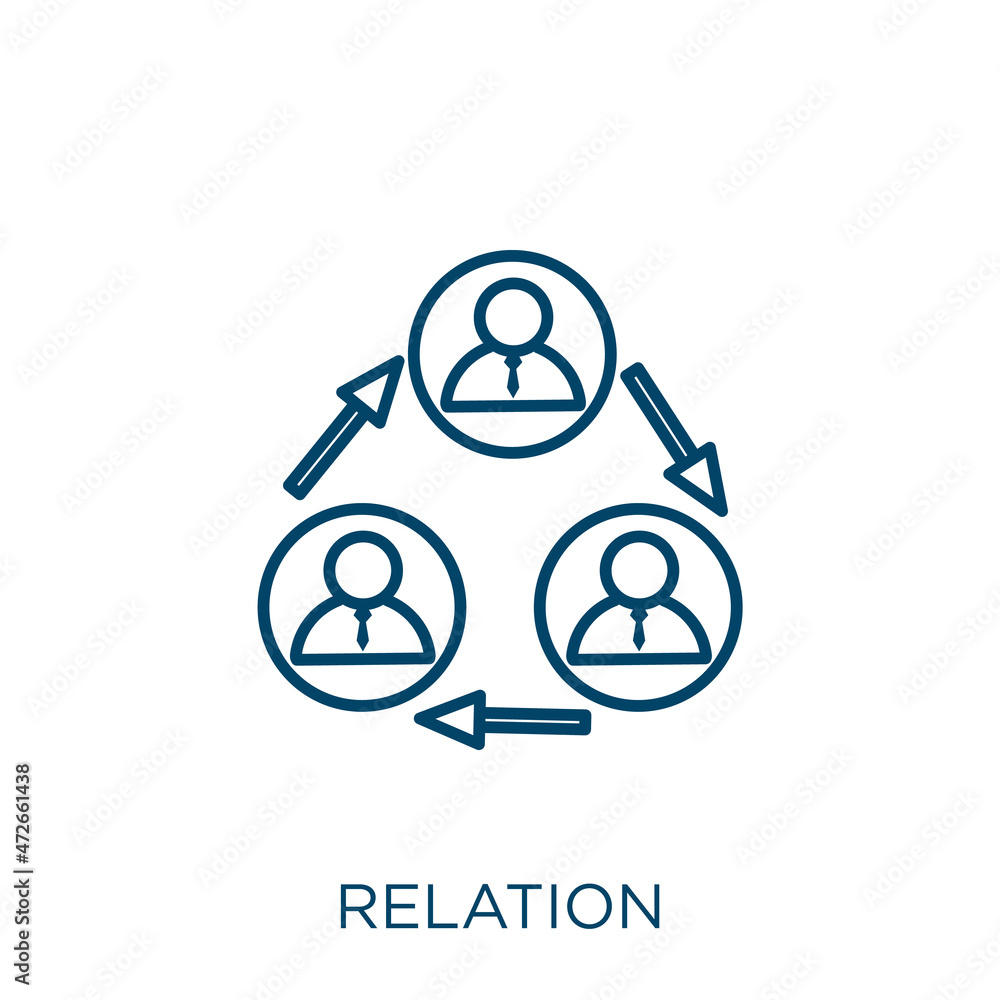 Poster relation icon. thin linear relation outline icon isolated on white background. line vector relation 