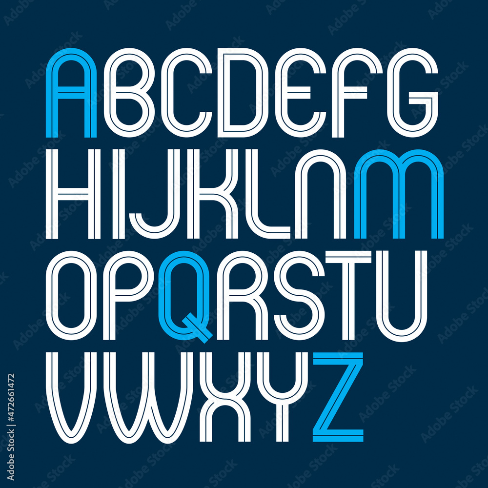 Poster vector upper case rounded alphabet letters made with white lines, best for use in logotype design in