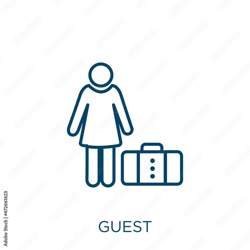 Poster guest icon. thin linear guest outline icon isolated on white background. line vector guest sign, sym