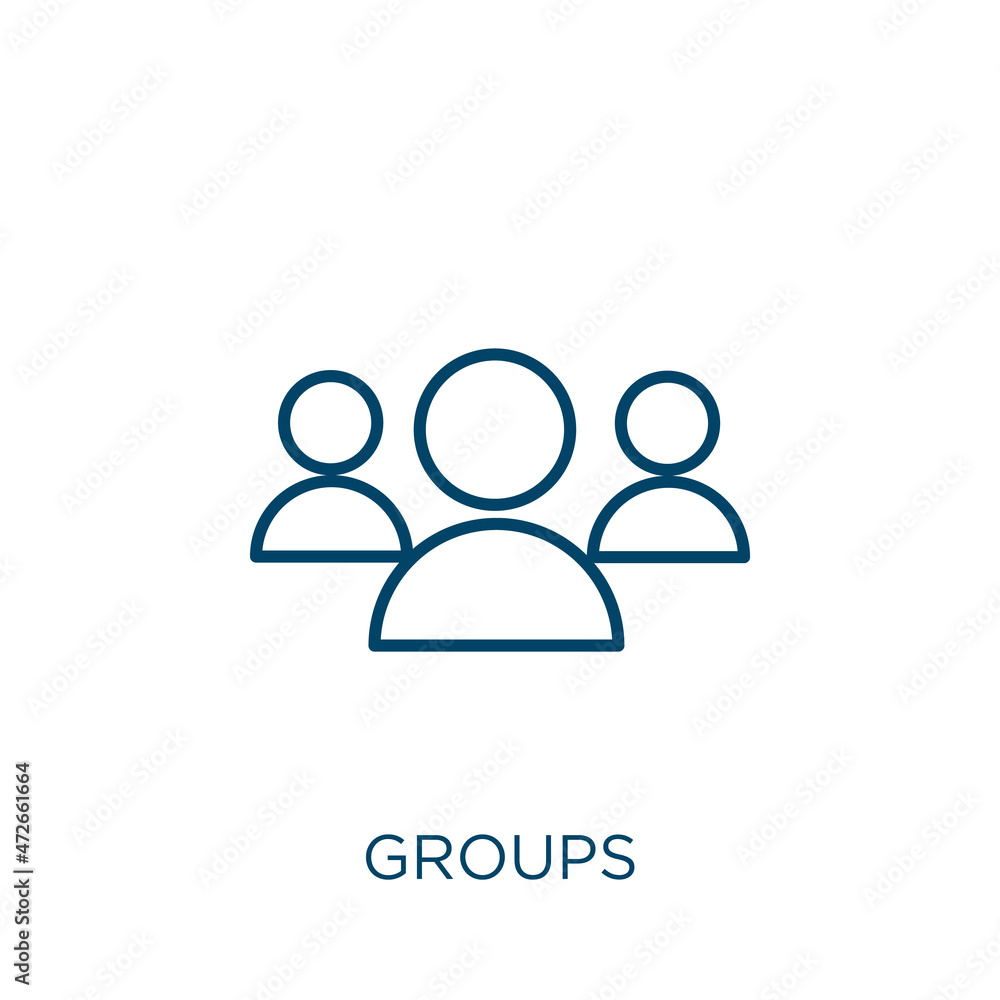 Fototapete groups icon. thin linear groups outline icon isolated on white background. line vector groups sign, 