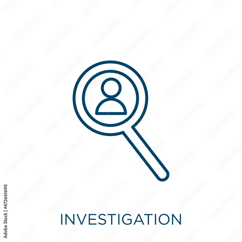 Poster investigation icon. thin linear investigation outline icon isolated on white background. line vector