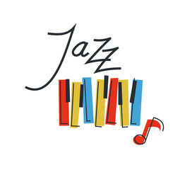 Jazz music emblem or logo vector flat style illustration isolated, grand piano logotype for recording label or studio or musical band.