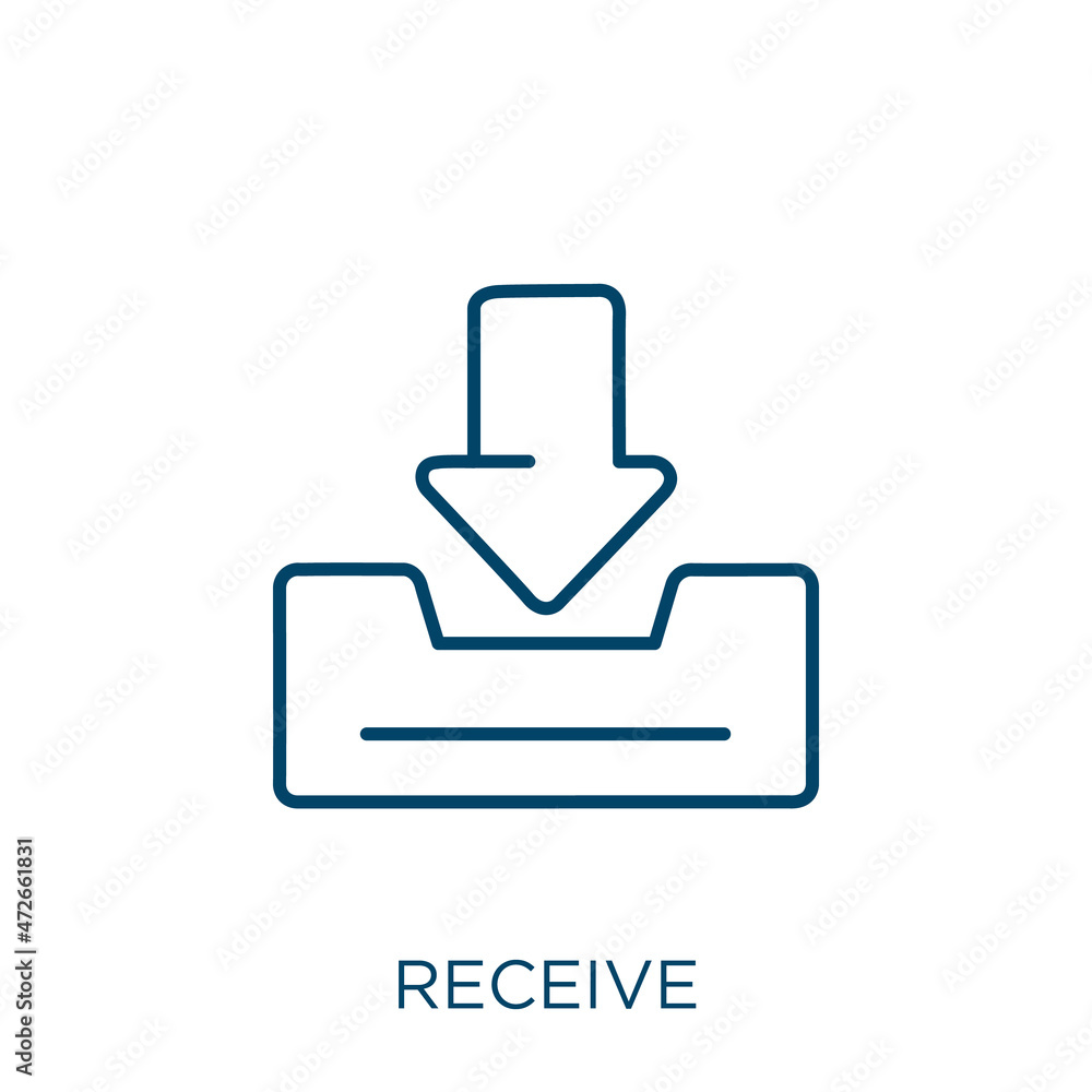 Poster receive icon. thin linear receive outline icon isolated on white background. line vector receive sig