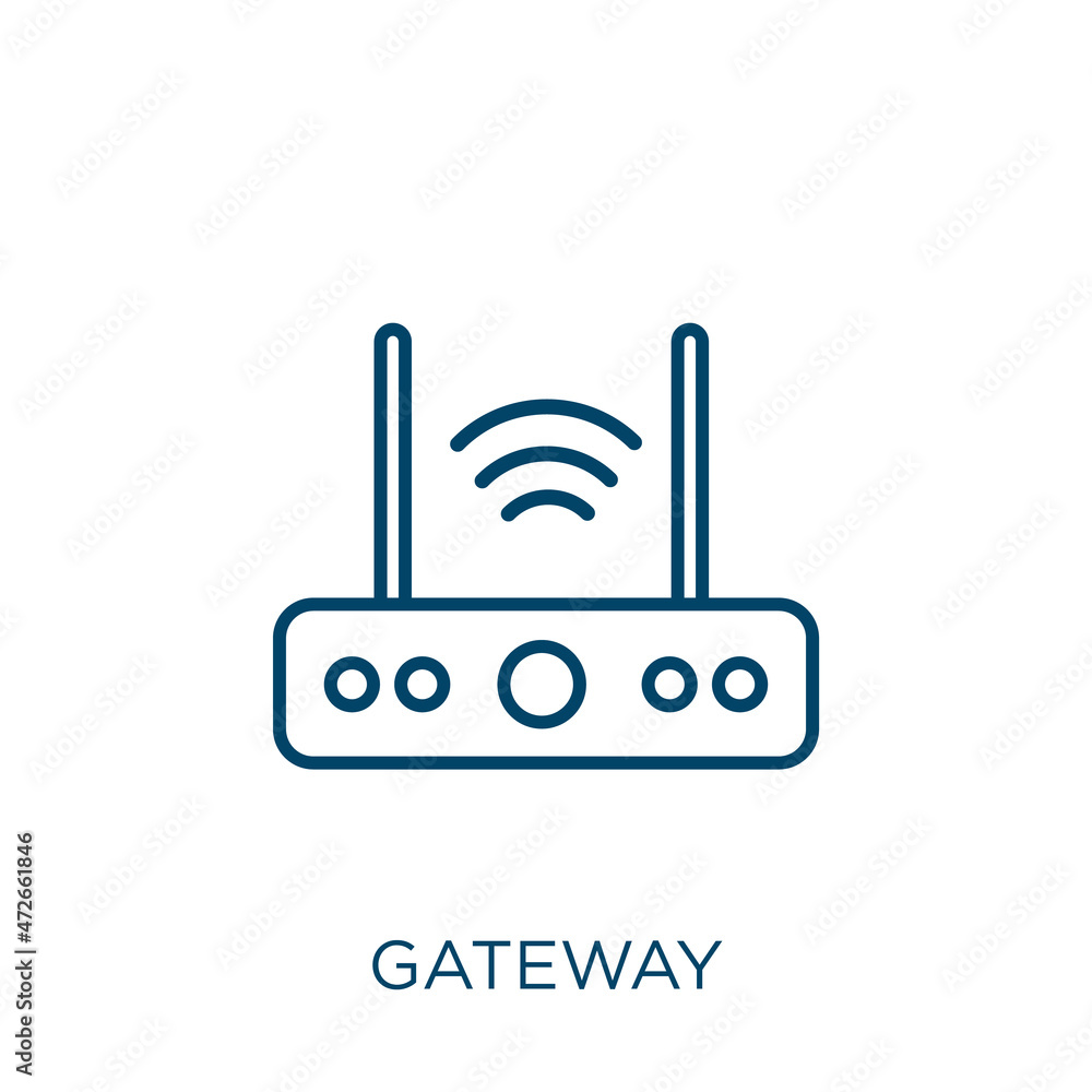 Poster gateway icon. thin linear gateway outline icon isolated on white background. line vector gateway sig