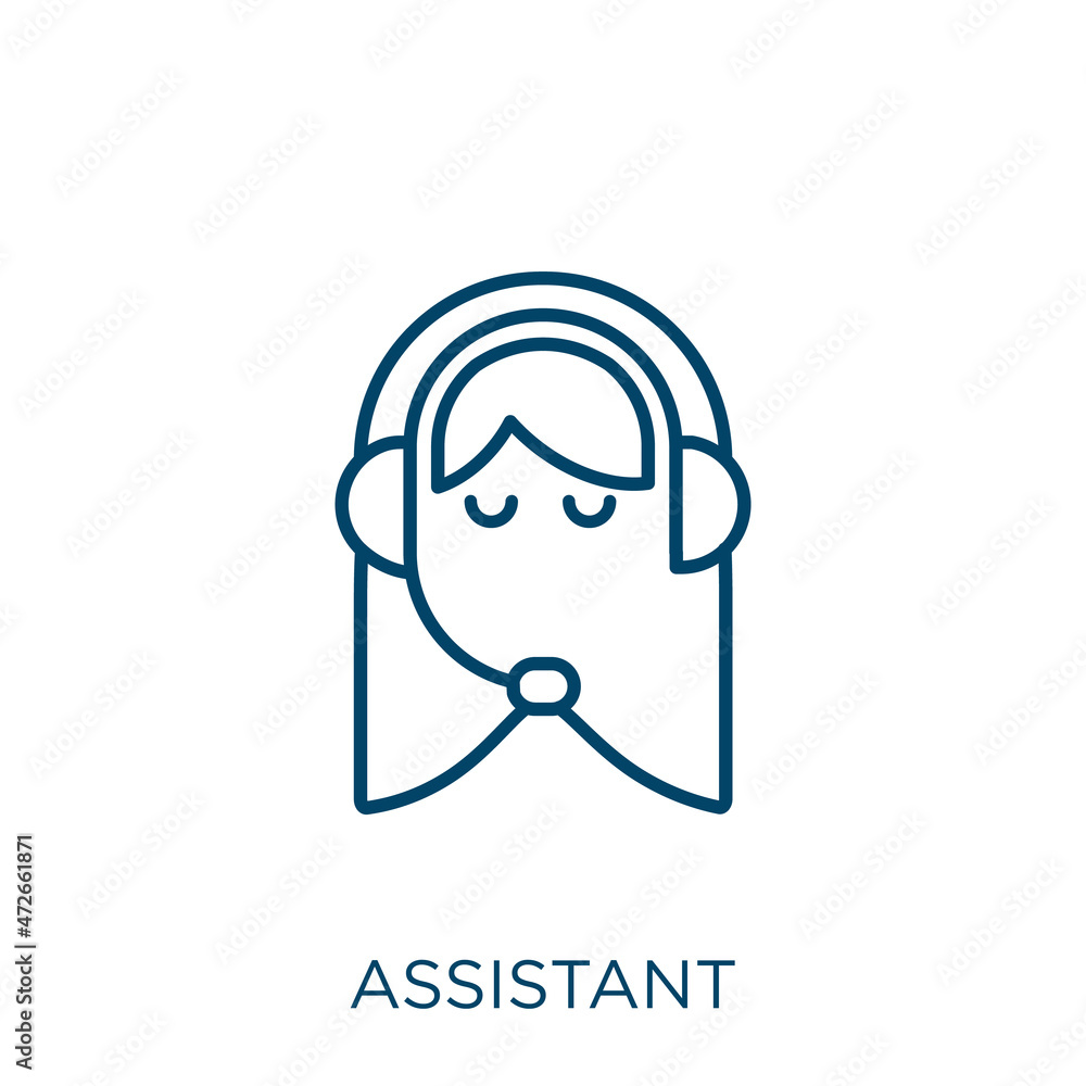 Poster assistant icon. thin linear assistant outline icon isolated on white background. line vector assista