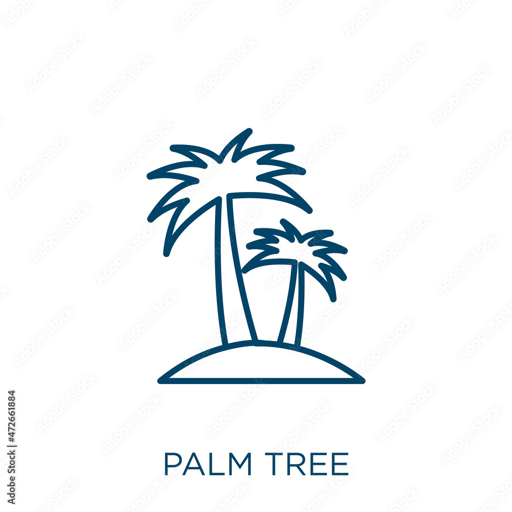 Poster palm tree icon. thin linear palm tree outline icon isolated on white background. line vector palm tr