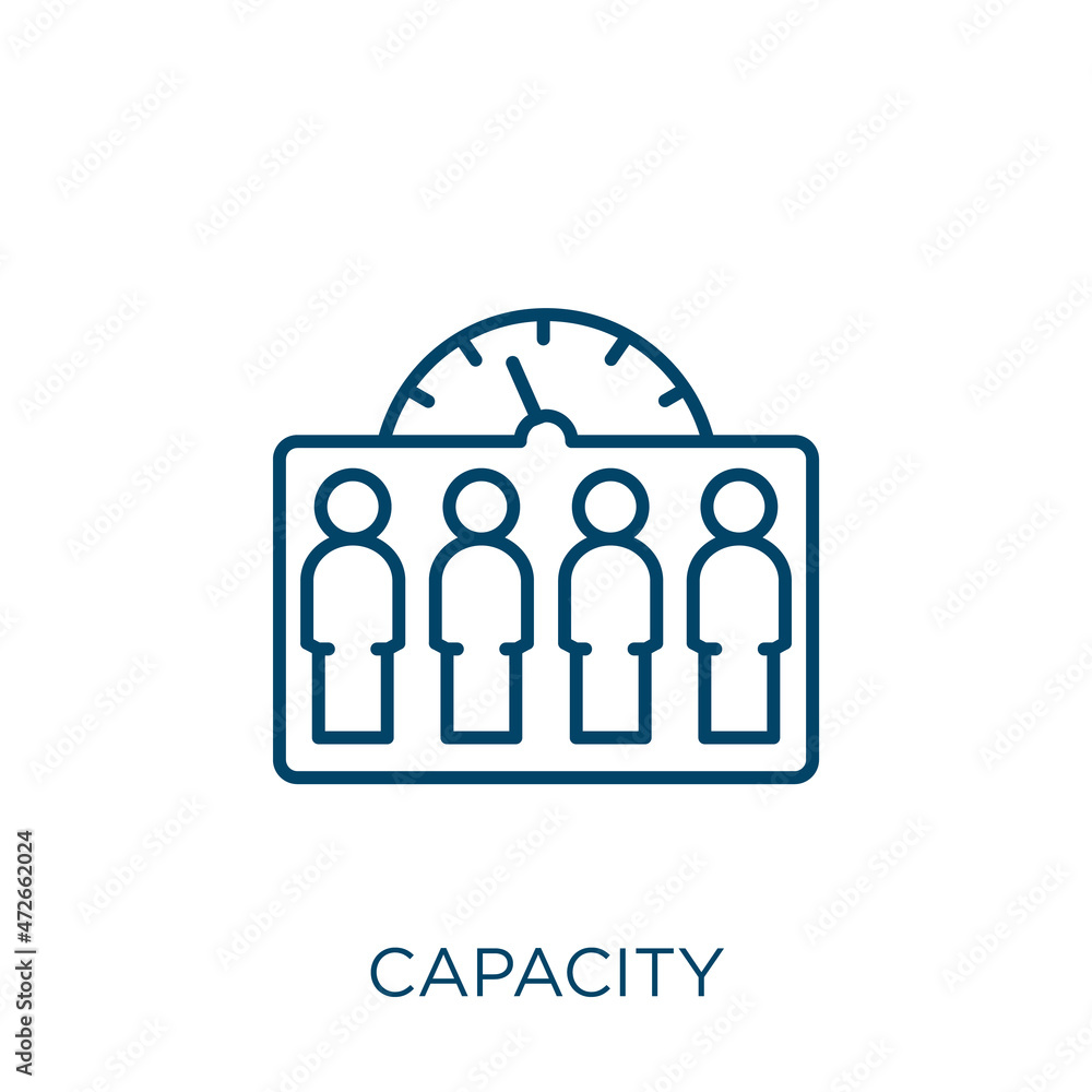 Poster capacity icon. thin linear capacity outline icon isolated on white background. line vector capacity 