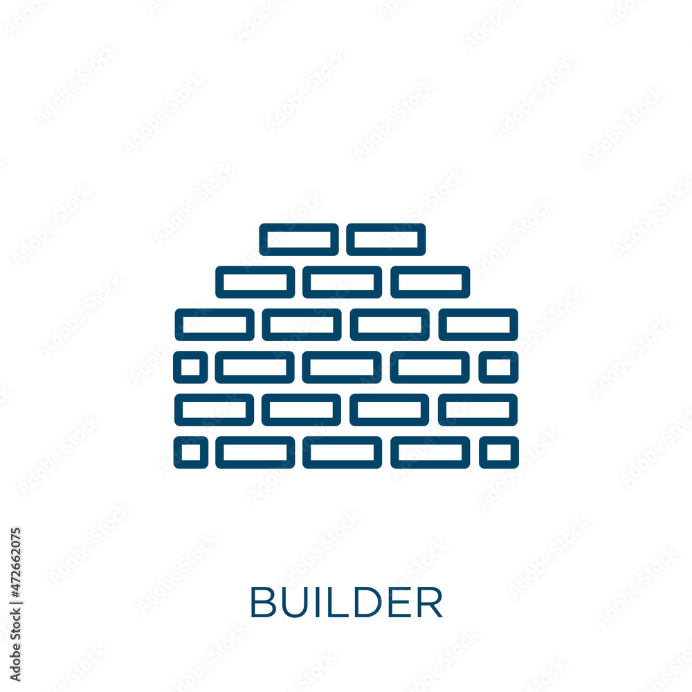 Poster builder icon. thin linear builder outline icon isolated on white background. line vector builder sig